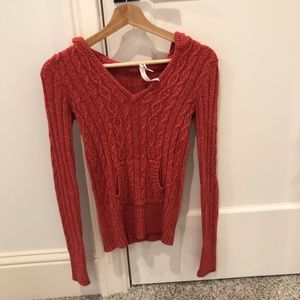 Red Knit Sweater with Hood